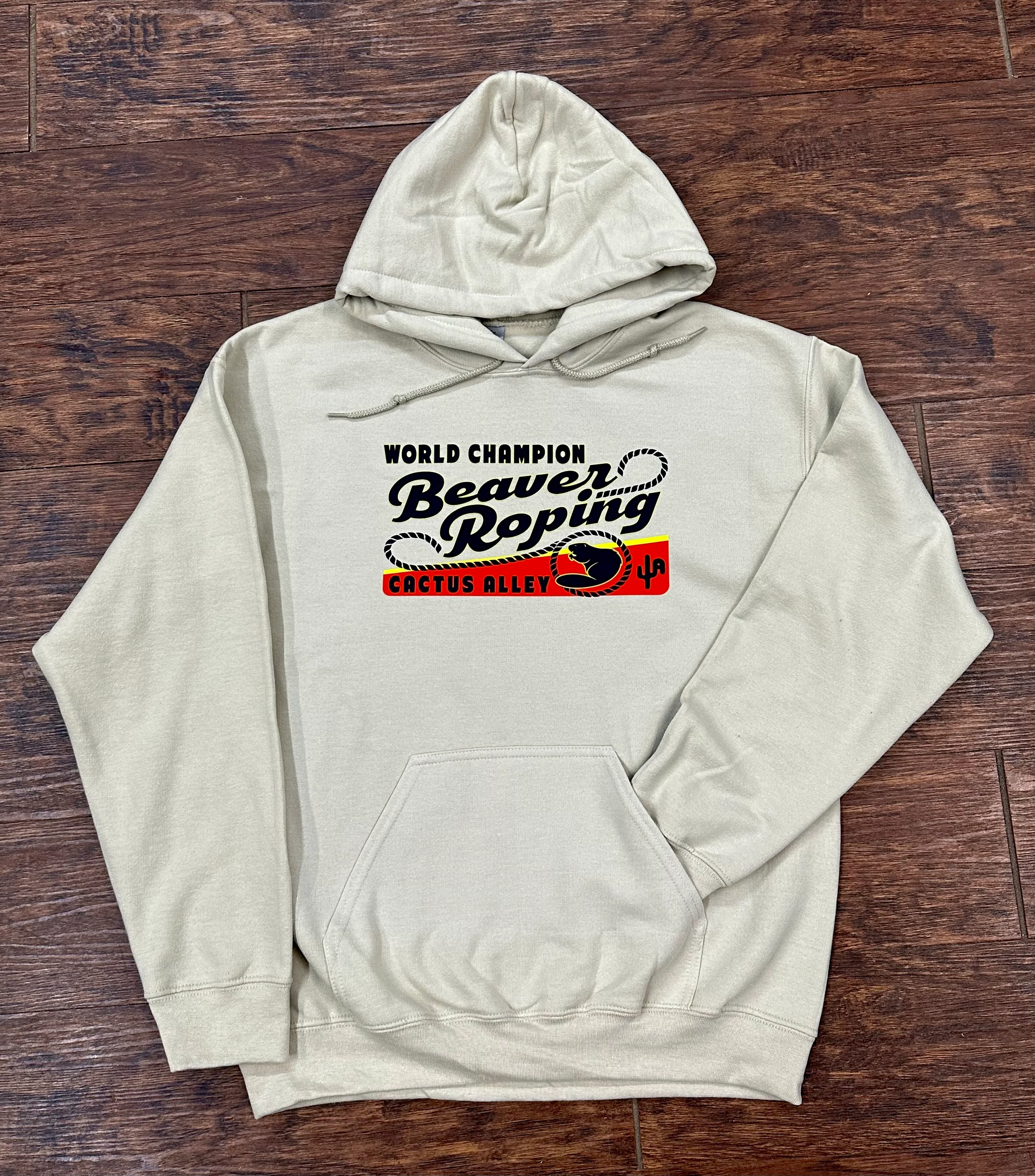 Beaver Roping - Tan Adult Hoodie